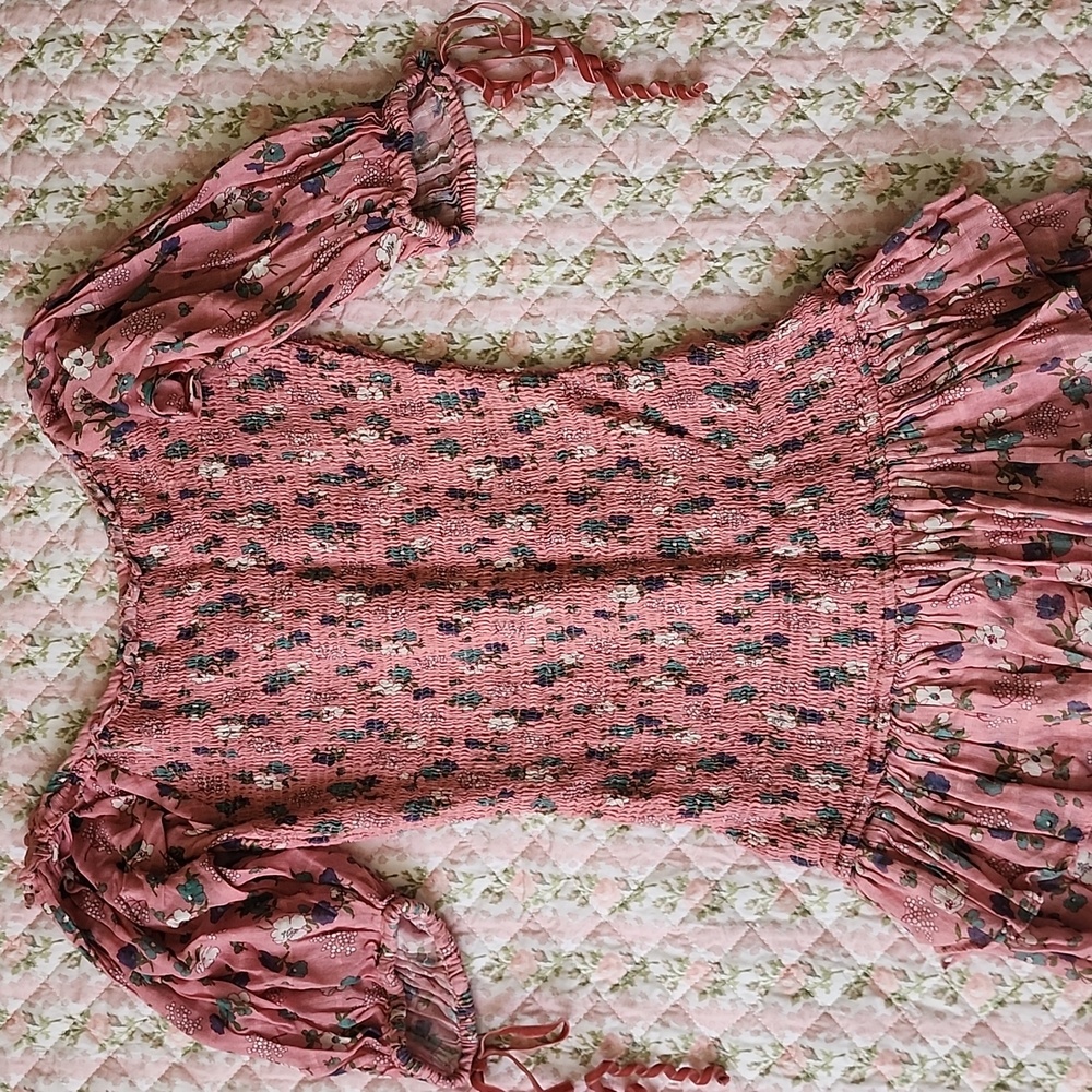 Loveshackfancy Violet Hollywood Pink Floral Smocked Dress with Ruffle Hem XS - Picture 17 of 17